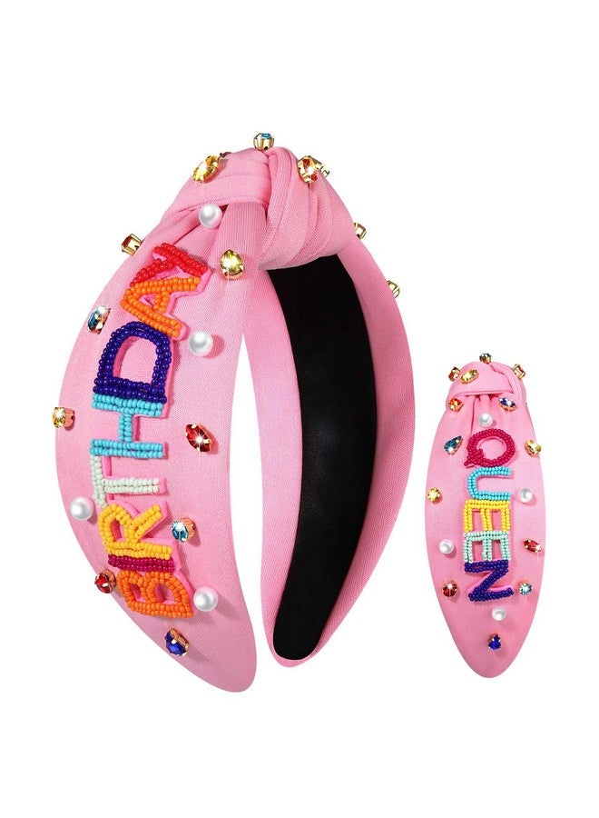 إسكدنيا Birthday Headband For Women Beaded It’S My Birthday Knotted Headband Embellished Rhinestone Crystal Top Knot Headband Birthday Crown Hair Accessories Party Decorations Gifts (Birthday Queen 3) - Image 1