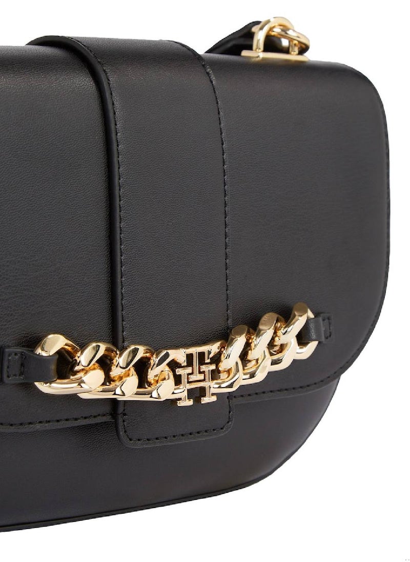 TOMMY HILFIGER - Women's Chain Flap Crossover Handbags - Polyurethane, Black - Image 1