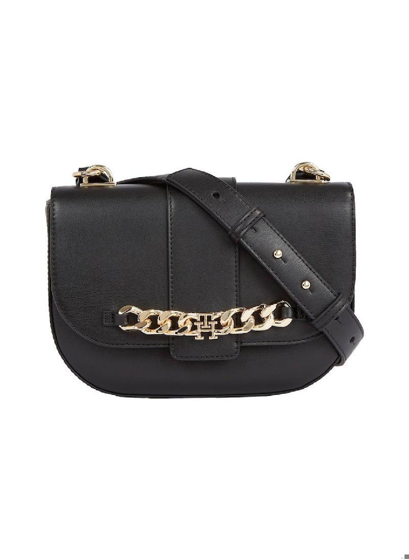 TOMMY HILFIGER - Women's Chain Flap Crossover Handbags - Polyurethane, Black - Image 1