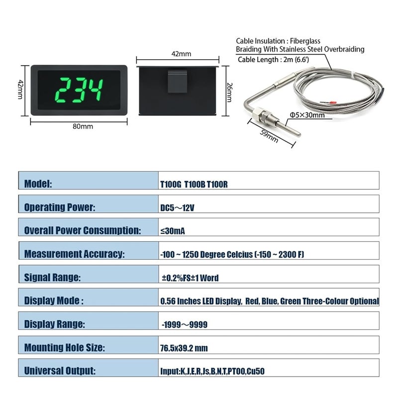 Red LED Digital Thermometer with EGT Sensor Weld Bund Kit Adjustable PT100 K - Image 5