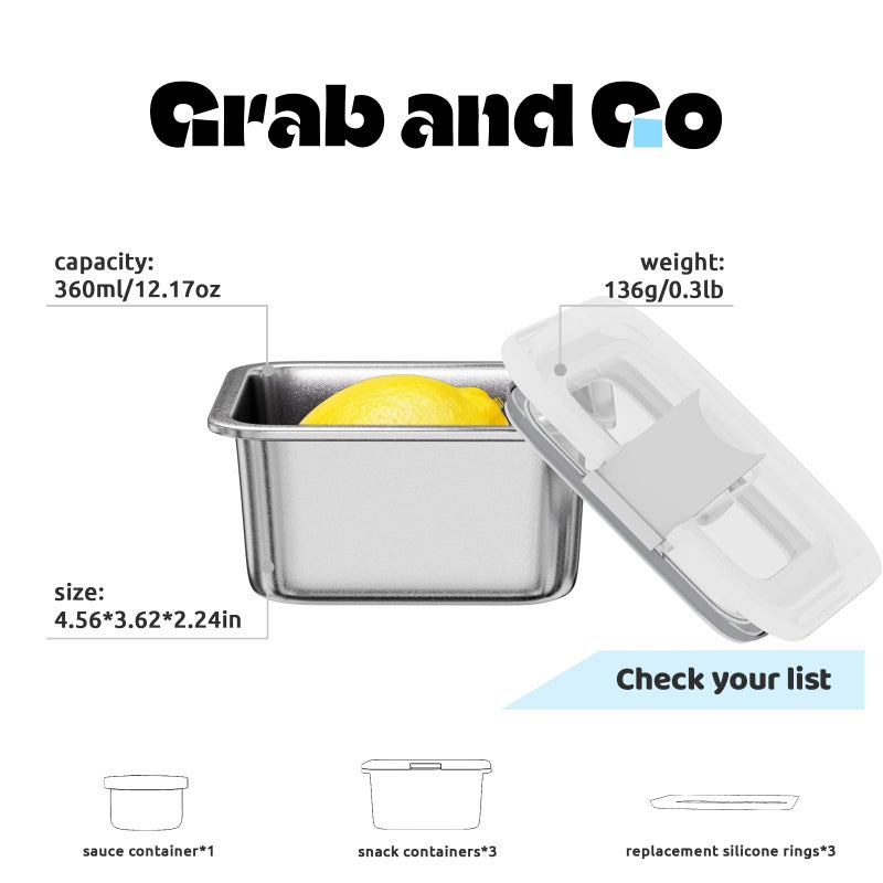 Bakpoco Stainless Steel Snack Box Containers for Kids, 3 Packs 12 oz Leak-Proof Microwave-safe Small Food Storage Container with Lid, Metal Compact Bento Lunch Box Container for School Travel - Image 3