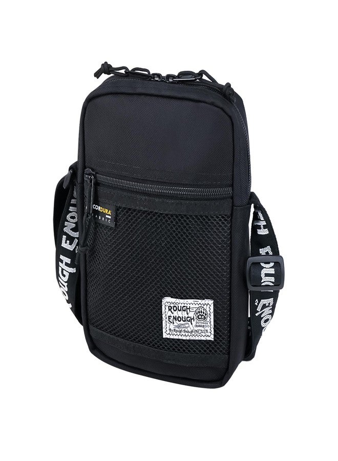 RE ROUGH ENOUGH Rough Enough Small Crossbody Bag for Woman Men Cell Phone Purse Shoulder Bag Preppy Teens Travel Outdoor Essentials EDC Cordura Black - Image 1