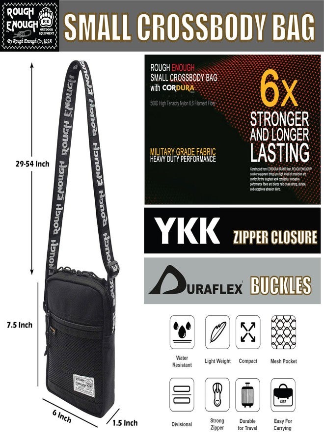 RE ROUGH ENOUGH Rough Enough Small Crossbody Bag for Woman Men Cell Phone Purse Shoulder Bag Preppy Teens Travel Outdoor Essentials EDC Cordura Black - Image 4