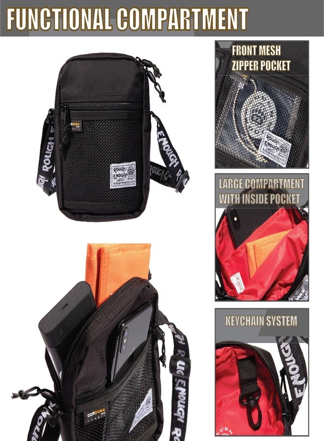 RE ROUGH ENOUGH Rough Enough Small Crossbody Bag for Woman Men Cell Phone Purse Shoulder Bag Preppy Teens Travel Outdoor Essentials EDC Cordura Black - Image 5