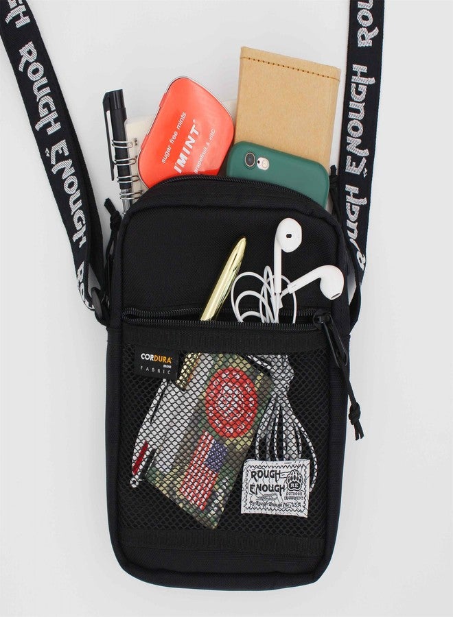 RE ROUGH ENOUGH Rough Enough Small Crossbody Bag for Woman Men Cell Phone Purse Shoulder Bag Preppy Teens Travel Outdoor Essentials EDC Cordura Black - Image 3