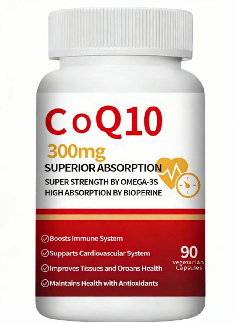 Wins Town CoQ10-300mg-Softgels with PQQ, BioPerine & Omega-3, 90 Servings Coenzyme Q10(Ubiquinone) Supplement for High-Absorption, Powerful-Antioxidant, Support Heart & Energy-Production - Image 1