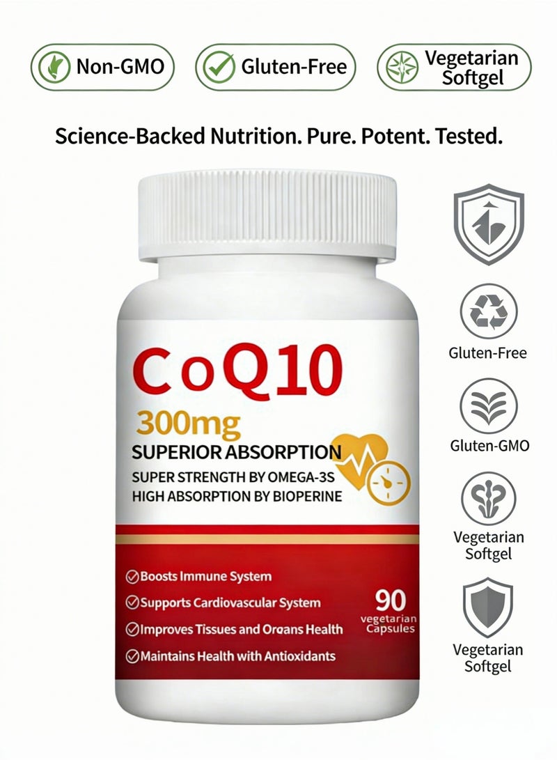 Wins Town CoQ10-300mg-Softgels with PQQ, BioPerine & Omega-3, 90 Servings Coenzyme Q10(Ubiquinone) Supplement for High-Absorption, Powerful-Antioxidant, Support Heart & Energy-Production - Image 5