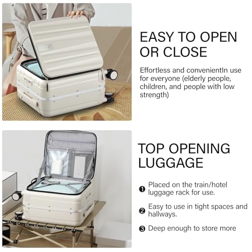Hanke 16 Inch Underseat Carry On Luggage with Wheels,Small Hard Shell Suitcases for Weekender,Top Opening Lightweight Travel Luggage Suitcase for Womem Men,Ivory White. - Image 4