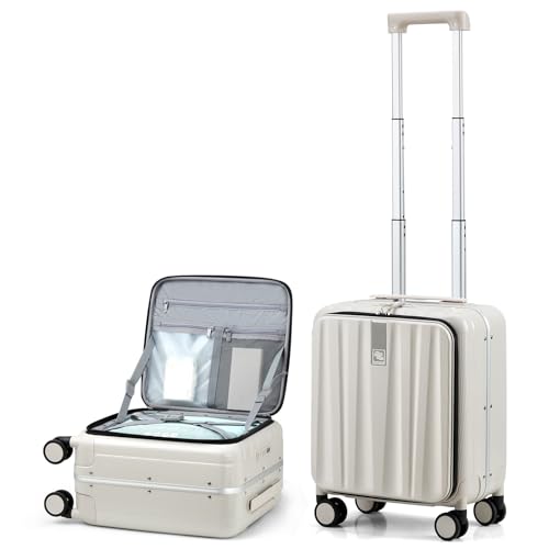 Hanke 16 Inch Underseat Carry On Luggage with Wheels,Small Hard Shell Suitcases for Weekender,Top Opening Lightweight Travel Luggage Suitcase for Womem Men,Ivory White. - Image 5