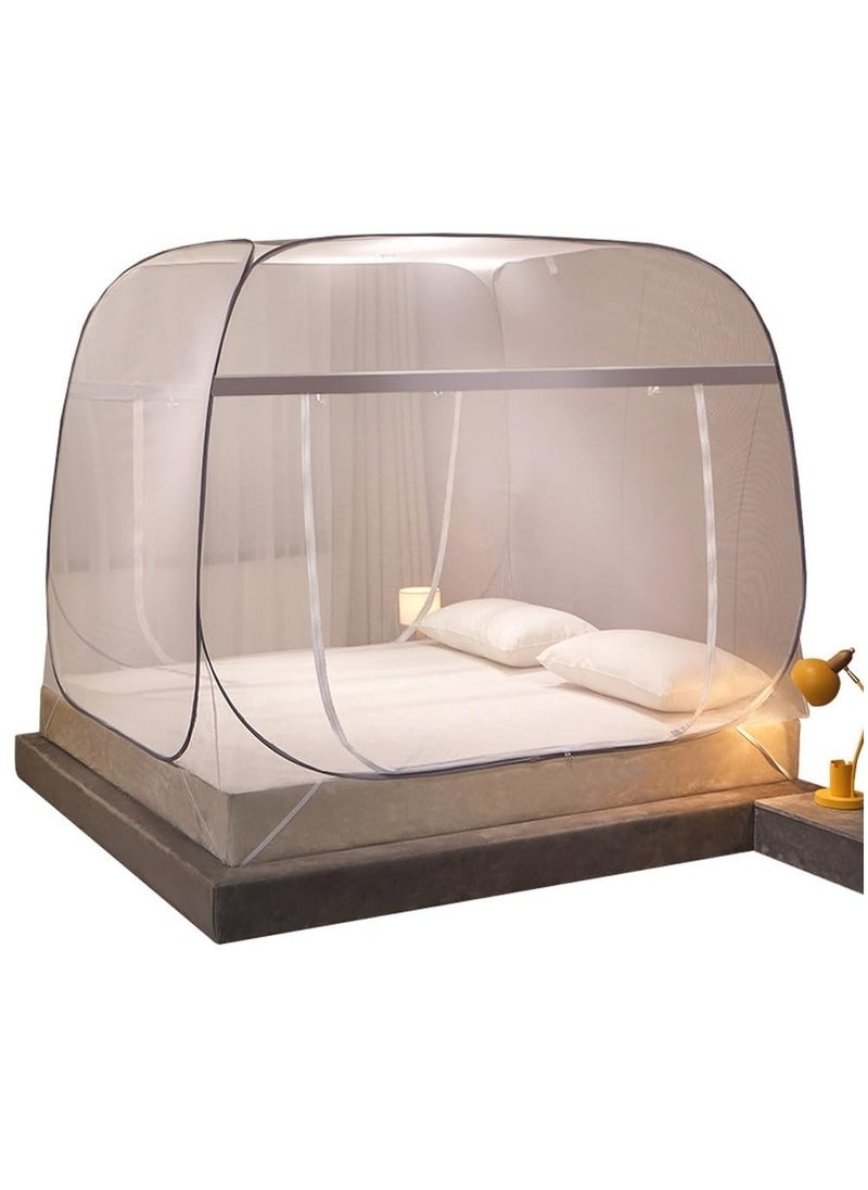 XiuWoo Bed Mosquito Net, Pop-up Mosquito Net Tent for Indoor and Outdoor Use, Double Door Travel Mosquito Net with Mesh Bottom, Gray Edge 150*200cm  - Image 1