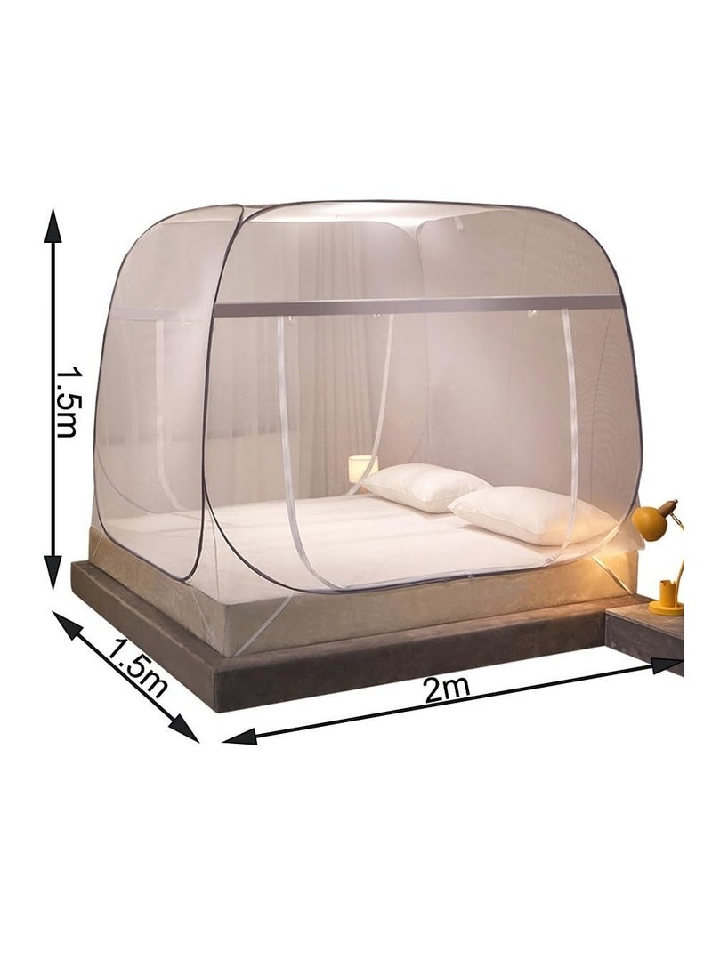 Bed Mosquito Net, Pop-up Mosquito Net Tent for Indoor and Outdoor Use, Double Door Travel Mosquito Net with Mesh Bottom, Gray Edge 150*200cm