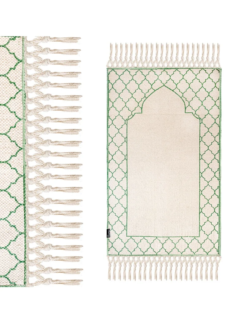 KHAMSA Comfort | Muslim Prayer Rug Prayer Mat with Added Foam Adult Size 65 cm x 110 cm Arabic Style Janamaz in 100% Soft Organic Cotton Fabric Handcrafted Arabic Design | Akhdar - Green