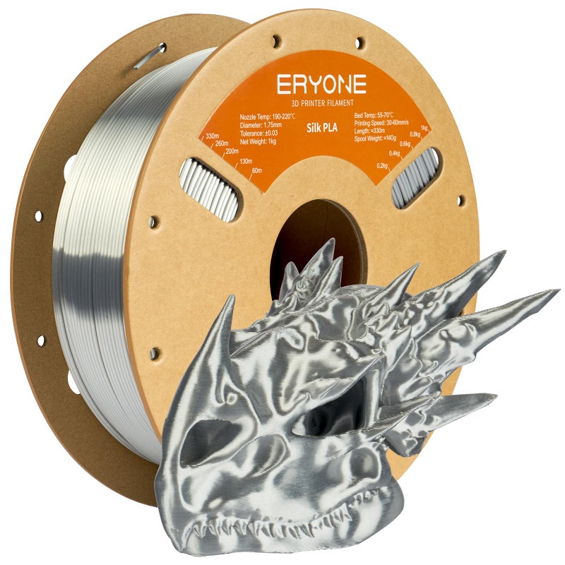 ERYONE Silk PLA Filament for 3D Printer 175mm 003mm 1kg 21LBSSpool Silk Silver
