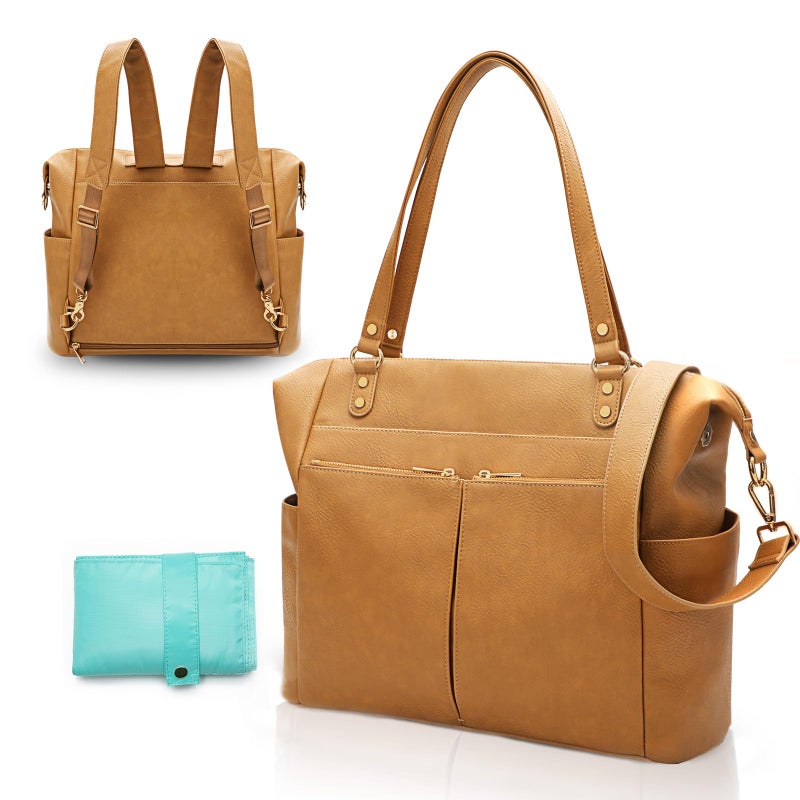 حقيبة حفاضات MOMINSIDE جلدية مع 14 جيب لحقيبة ظهر للأم والأب قابلة للتحويل لحقيبة أطفال للأولاد والبنات