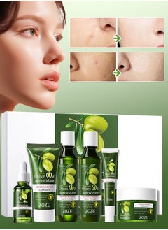 Zozu Olive Oil Antioxidant Anti Wrinkle Soothing Six Pieces Set with Oil Control Cleanser Hydrating Toner Nourishing Eye Cream Soothing Face Essence Whitening Face Toner and Repairing Face Cream Skincare Set  - Image 1