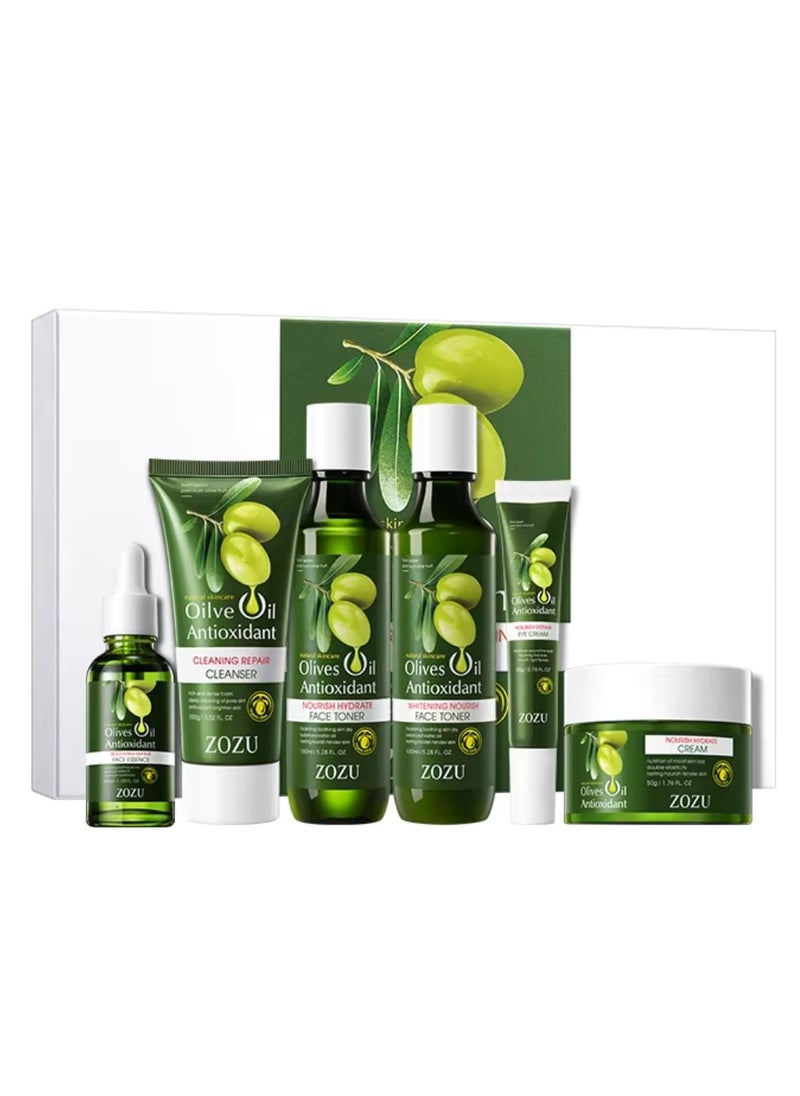 Zozu Olive Oil Antioxidant Anti Wrinkle Soothing Six Pieces Set with Oil Control Cleanser Hydrating Toner Nourishing Eye Cream Soothing Face Essence Whitening Face Toner and Repairing Face Cream Skincare Set  - Image 2