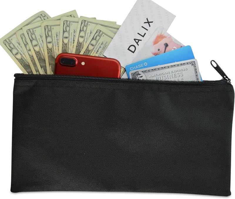DALIX Bank Bags Money Pouch Securit Deposit Utility Zipper Coin Bag Black 2 Pack - Image 4
