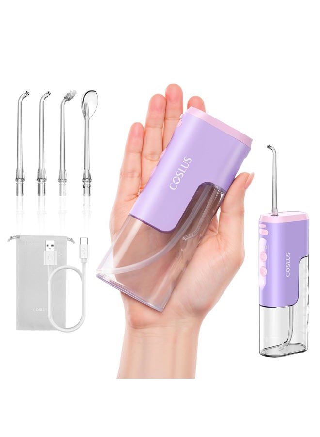 COSLUS Mini Water Flosser for Travel: Portable Compact Design, Cordless Oral Irrigator with 4 Jet Tips, Removable Tank & IPX7 Waterproof for Braces, Sensitive Teeth & On-The-Go Use, Pink Purple, T40 - Image 1