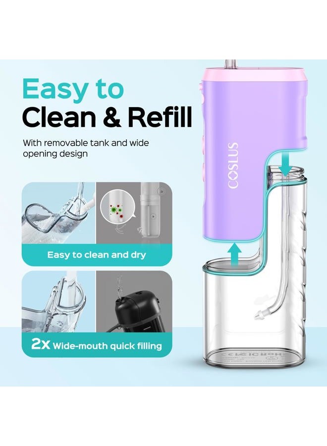 COSLUS Mini Water Flosser for Travel: Portable Compact Design, Cordless Oral Irrigator with 4 Jet Tips, Removable Tank & IPX7 Waterproof for Braces, Sensitive Teeth & On-The-Go Use, Pink Purple, T40 - Image 5