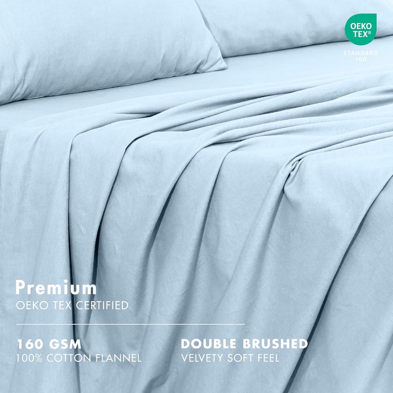 RUVANTI 100% Cotton Flannel Sheets Full Size - 4 Piece Warm, Soft & Breathable, Deep Pocket, Double Brushed Cozy All Season Bedding Set, Niagra Mist - Image 5