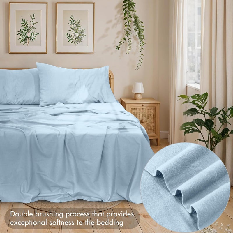 RUVANTI 100% Cotton Flannel Sheets Full Size - 4 Piece Warm, Soft & Breathable, Deep Pocket, Double Brushed Cozy All Season Bedding Set, Niagra Mist - Image 3