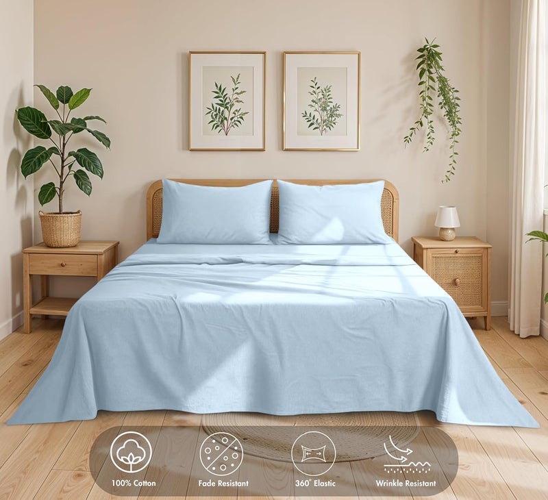 RUVANTI 100% Cotton Flannel Sheets Full Size - 4 Piece Warm, Soft & Breathable, Deep Pocket, Double Brushed Cozy All Season Bedding Set, Niagra Mist - Image 2