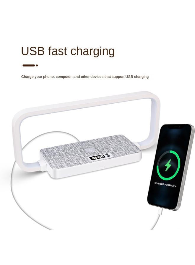 Bluejw New 10W Mobile Phone Wireless Charging Fabric Eye Protection Clock Bedroom Bedside Touch Table Lamp - Image 5