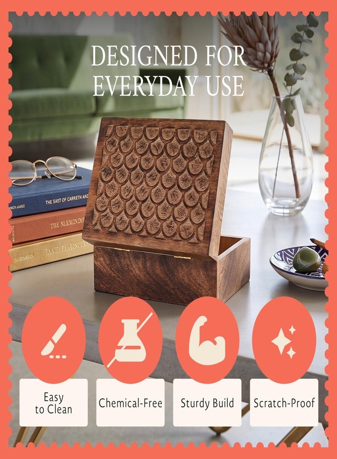 ميلا آرتيسانز صندوق خشبي من خشب المانجو من ميلا أرتيزانز، مقاس 7.5 بوصة × 4.5 بوصة × 3 بوصة، بغطاء - مزخرف بنقوش صدفية متوسطة اللون - صندوق تذكاري خشبي مصنوع يدويًا - صندوق تخزين متوسط الحجم مزخرف للمجوهرات والذكريات وقطع الديكور المنزلي - Image 3