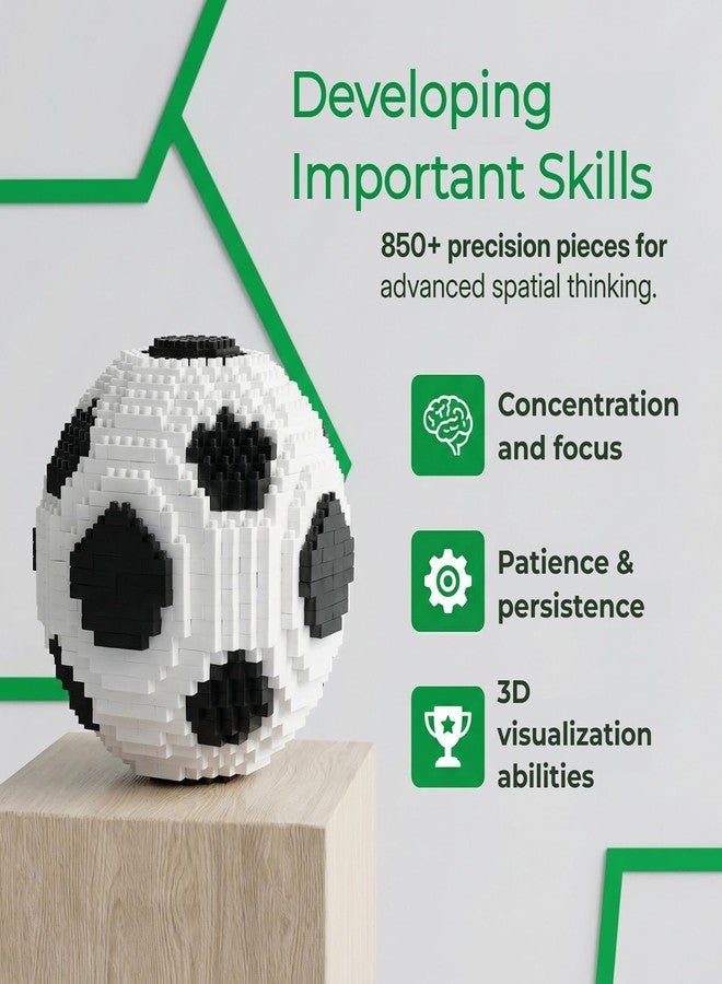JZLiner 3D Soccer Ball Building Block Set 850Pcs Challenging STEM Ball Toys for Ages 14 and Above Adults Home Alone Birthday Gift - Image 2