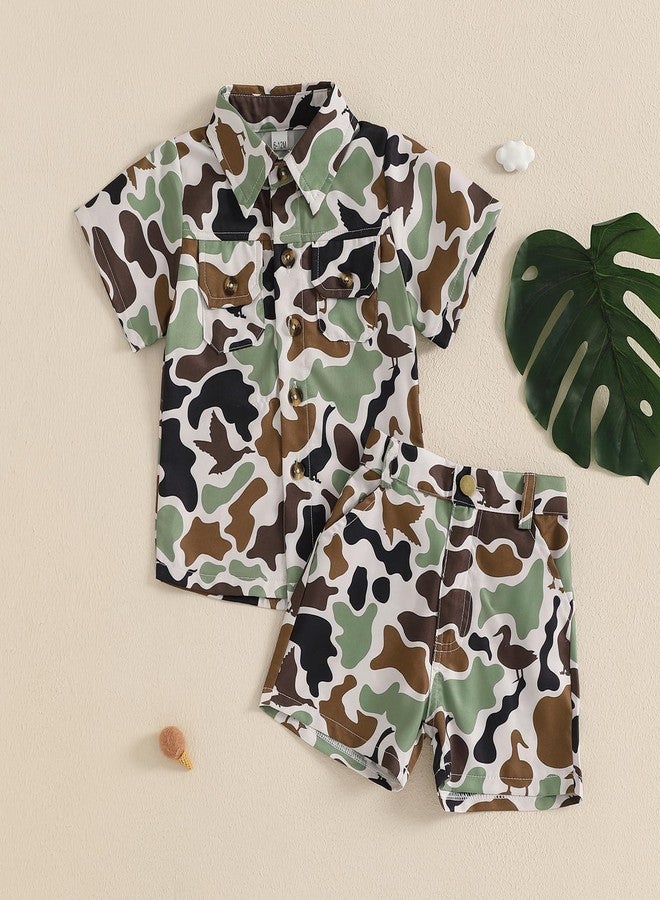 Mobbdow Toddler Baby Boy Hunting Outfit Duck Camo Button Down Short Sleeve Shirt Top and Shorts Set 2Pcs Summer Outfits (A-Duck Camo, 18-24 Months) - Image 2