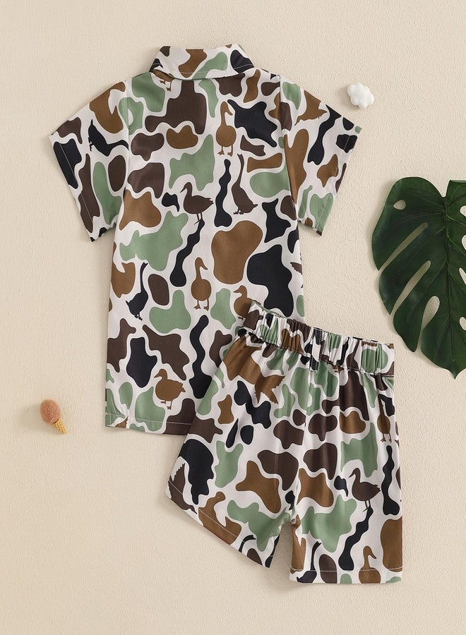 Mobbdow Toddler Baby Boy Hunting Outfit Duck Camo Button Down Short Sleeve Shirt Top and Shorts Set 2Pcs Summer Outfits (A-Duck Camo, 18-24 Months) - Image 3