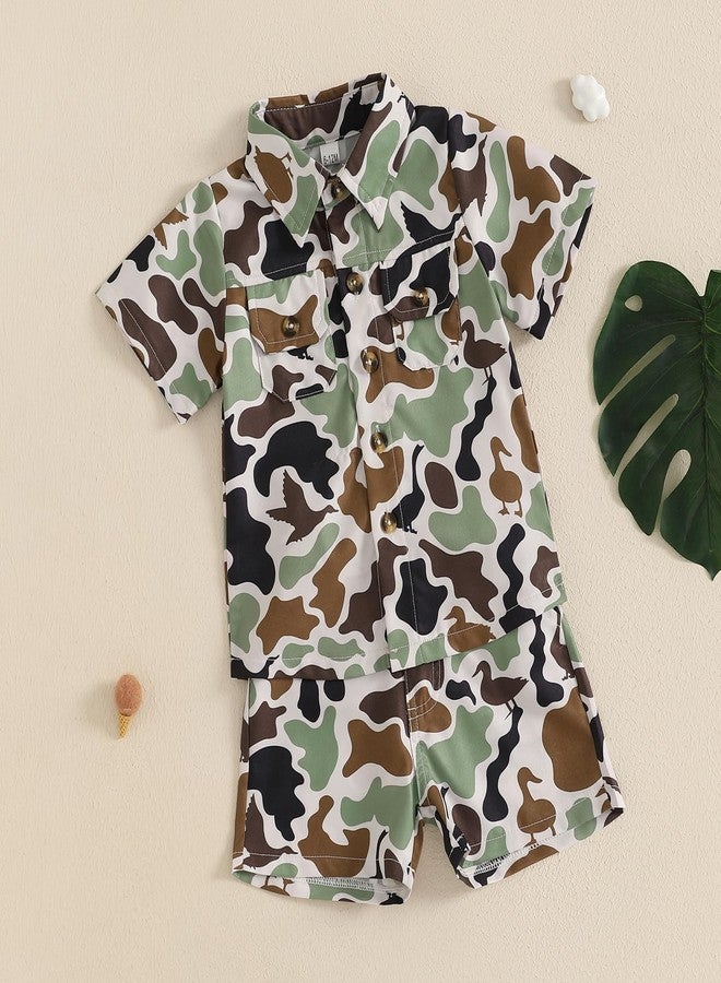 Mobbdow Toddler Baby Boy Hunting Outfit Duck Camo Button Down Short Sleeve Shirt Top and Shorts Set 2Pcs Summer Outfits (A-Duck Camo, 18-24 Months) - Image 4