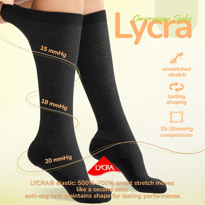 Iambamboo Merino Wool Compression Socks for Women Men, 15-20 mmHg Knee High Socks for Flying, Travel, Running - Image 5