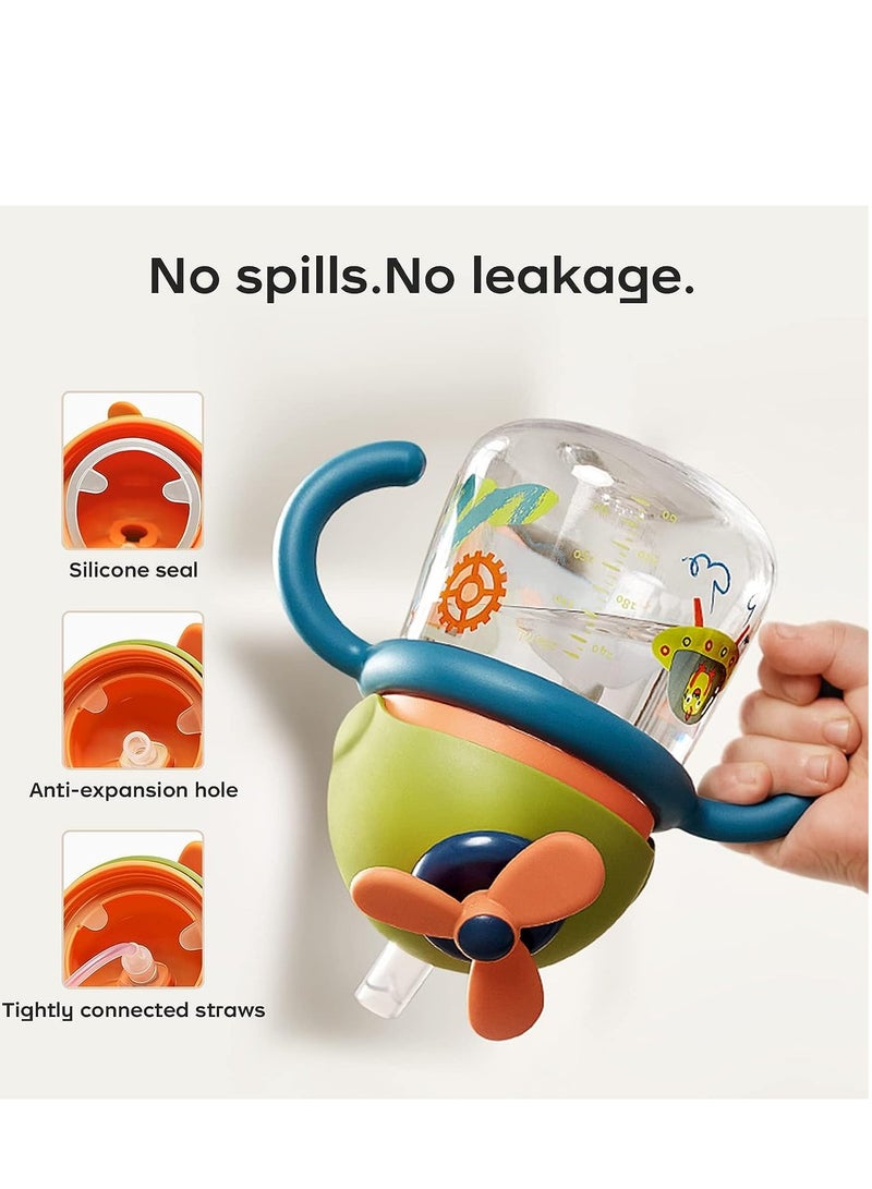 KASTWAVE Sippy Cup for Baby, No Spill Windmill Sippy Cups for Toddlers, Breakproof Tritan Toddler Sippy Cups with Silicone Soft Tip Straw and Handles for Infant, BPA Free 8.8oz - Image 2