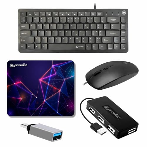 Prodot 5-in-1 Wired Combo Pack | 217 Mini Wired Keyboard + 205 Optical Mouse with Adjustable DPI + 4 in1 Port USB Hub + USB Type-A to Type-C OTG + Anti-Slip Mouse Pad | for Laptop/Desktop - Image 1