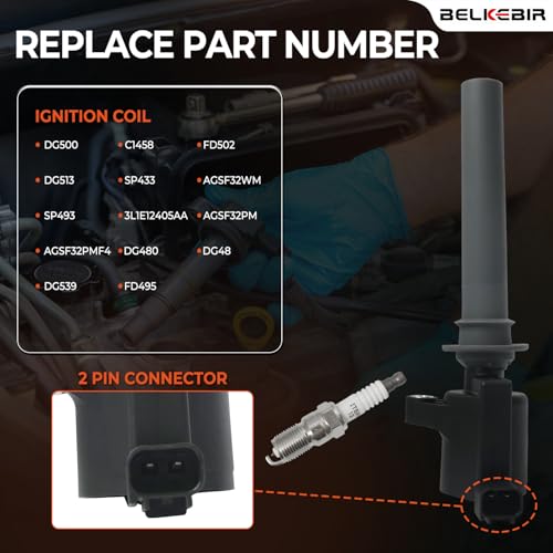 BELKEBIR Set of 6 Ignition Coil Pack & Iridium Spark Plugs Compatible with 3.0L V6 2001-2008 Ford Escape 500 Five Hundred Freestyles Taurus Mazda Tribute Mercury Mariner Montego Sable Replace DG500 FD502 SP493 - Image 3
