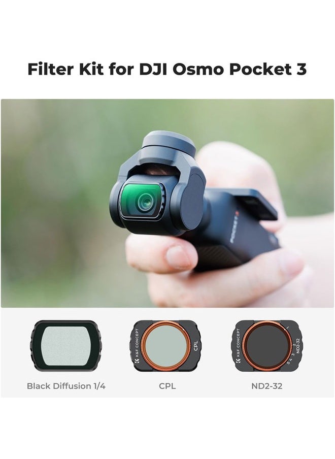 K&F Concept - K&F Concept Magnetic Effect & ND & CPL Filter Set Compatible with DJI Osmo Pocket 3, 3 Pack CPL Black Diffusion 1/4 ND2-32 Filters Accessories, HD Optical Glass/Multi-Coated - Image 1