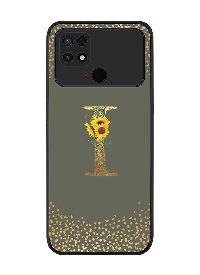 Stylizedd Rugged Black edge case for Xiaomi Poco C40 Slim fit Soft Case Flexible Rubber Edges Anti Drop TPU Gel Thin Cover - Custom Monogram Initial Letter Floral Pattern Alphabet - I (Olive Green )  - Image 1