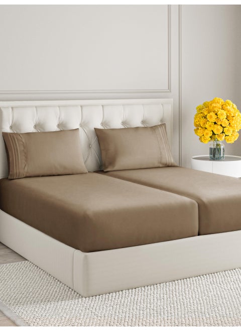 Split King Size 5 Piece Sheet Set - Extra Soft  Breathable & Cooling Sheets - Hotel Luxury Bed Sheets for Women & Men - Deep Pockets  Easy-Fit & Wrinkle-Free Sheets - Neutral Brown Oeko-Tex Bed Sheets