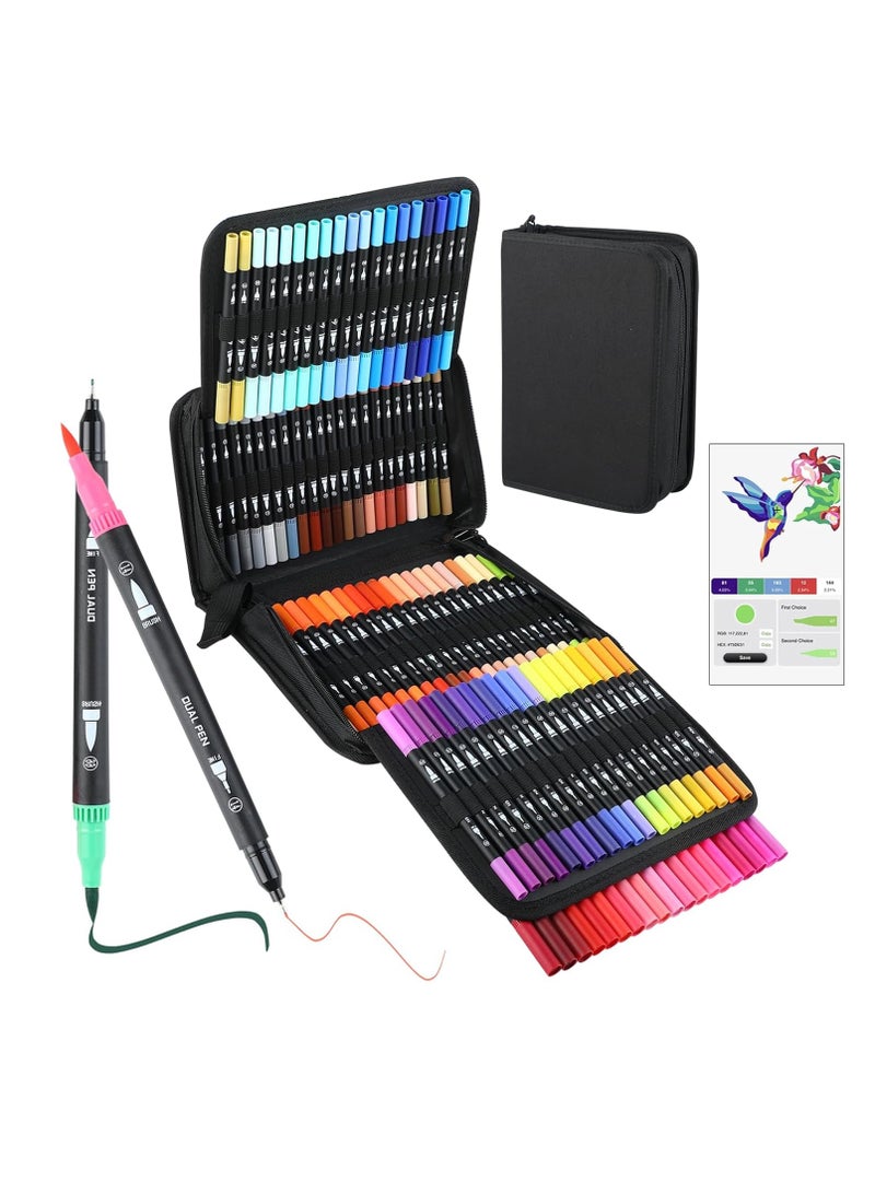 Oasisgalore 120 Colors Numbered Dual Tip  Marker Pens, Brush Pens, Marker Pens, Coloring Marker for Hand Lettering - Image 1