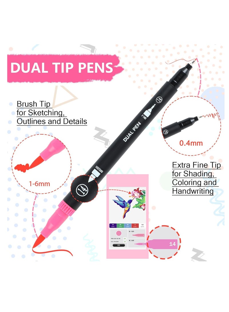 Oasisgalore 120 Colors Numbered Dual Tip  Marker Pens, Brush Pens, Marker Pens, Coloring Marker for Hand Lettering - Image 2