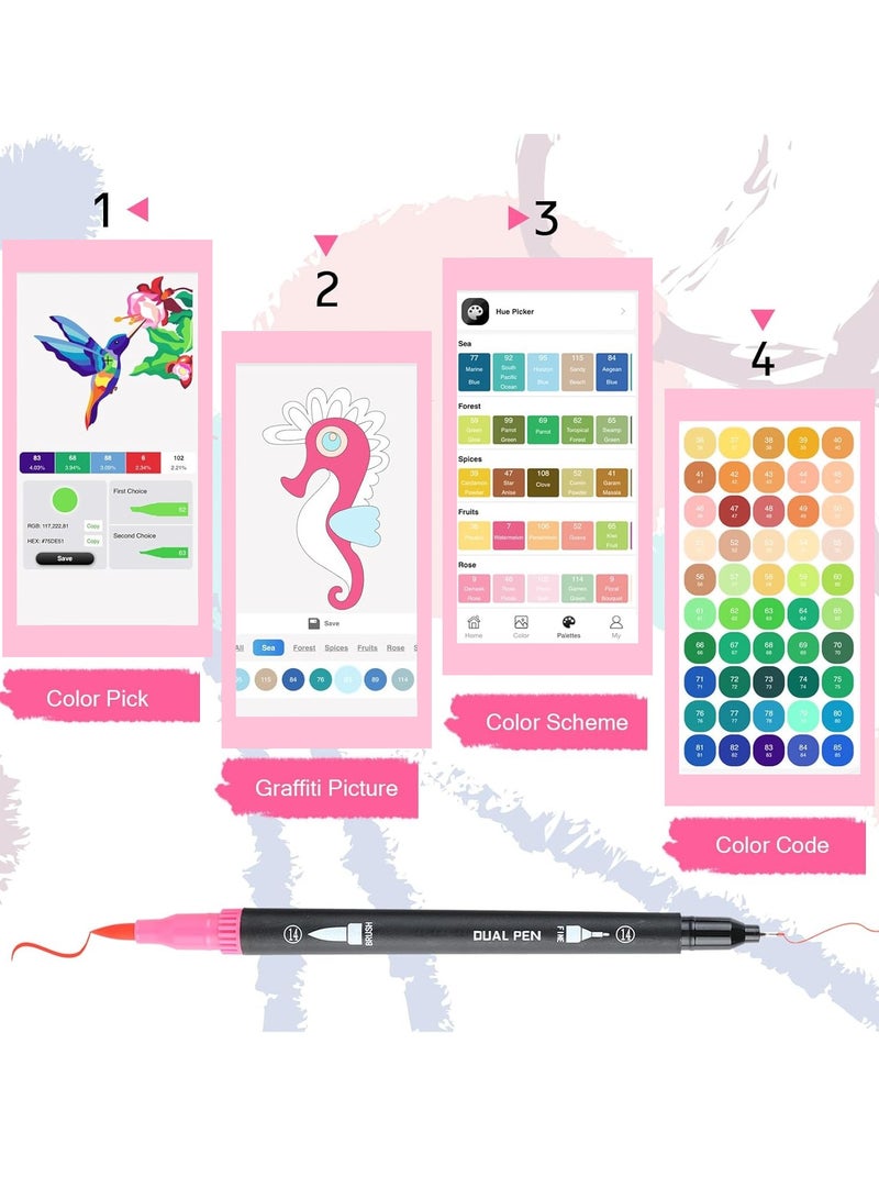 Oasisgalore 120 Colors Numbered Dual Tip  Marker Pens, Brush Pens, Marker Pens, Coloring Marker for Hand Lettering - Image 4
