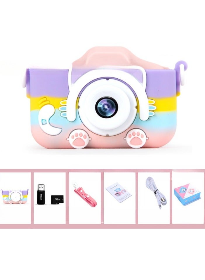 AROAQ Kids Camera, HD 1080p Shockproof Children Video Camera, Portable Mini  Dual Camera Toy, Multiple Functions Digital Camera For Girls Boys, (x5s HD dual camera rainbow pink cat+32g card+card reader) - Image 1