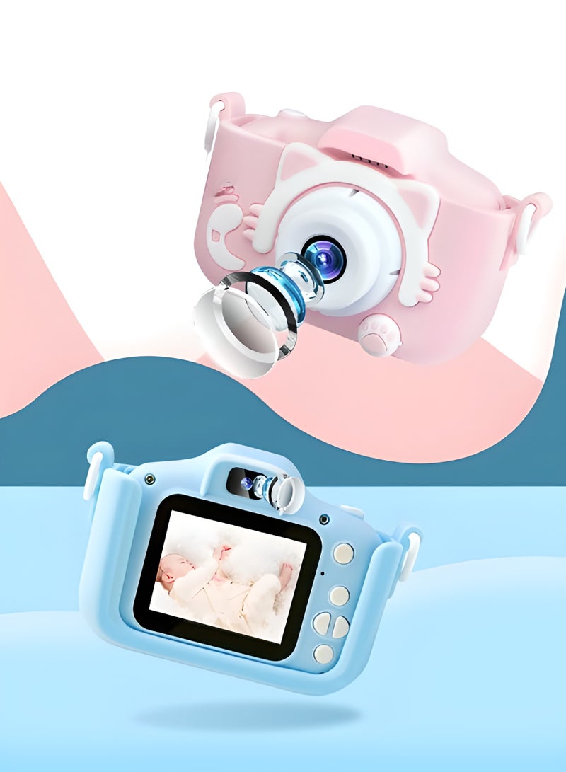 AROAQ Kids Camera, HD 1080p Shockproof Children Video Camera, Portable Mini  Dual Camera Toy, Multiple Functions Digital Camera For Girls Boys, (x5s HD dual camera rainbow pink cat+32g card+card reader) - Image 3