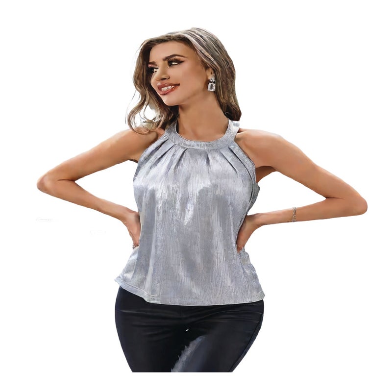 Women's Sleeveless Halter Neck Sequin Tank Top - Image 1