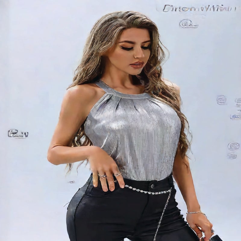 Women's Sleeveless Halter Neck Sequin Tank Top - Image 4