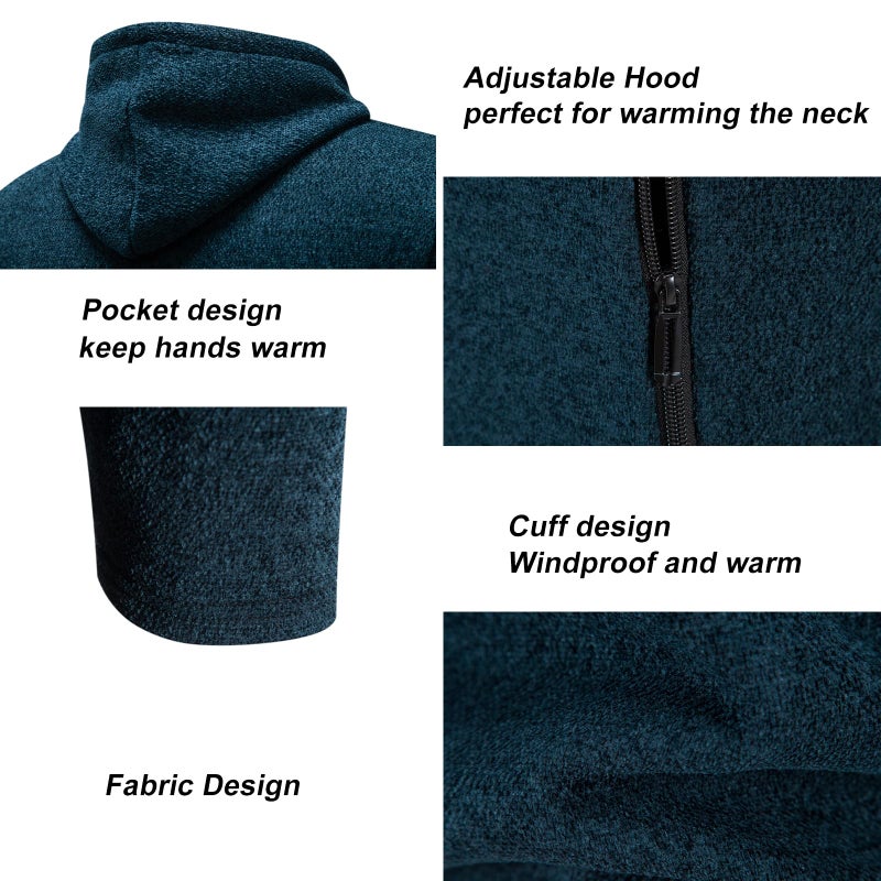Mylldey Men's Long Cardigan Hoodies Full-zip Fleece Lined Sweaters Knit Regular Fit Casual Sweater Hooded Coat wiht PocketNavy-XL - Image 5