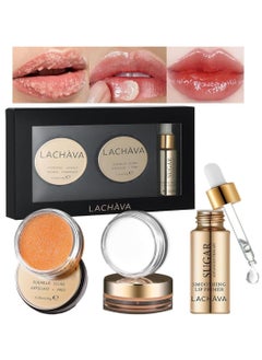 LACHAVA Lip Care Lip Set with Sugar Lip Exfoliator Scrub Lip Sleeping Mask and Lip Essence Oil Lip Primer for Exfoliant Hydrating Moisturizing Plumping Lip Glow Lip Care Lip Plumper Lip Gloss Oil  - Image 1