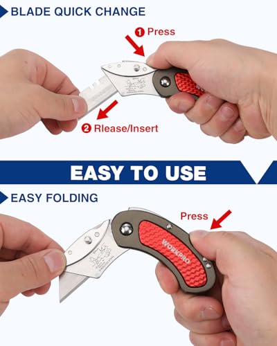 WORKPRO Folding Utility Knife Set Quick Change Blade, Back-lock Mechanism 3-piece with 10-piece Extra Blades - Image 3