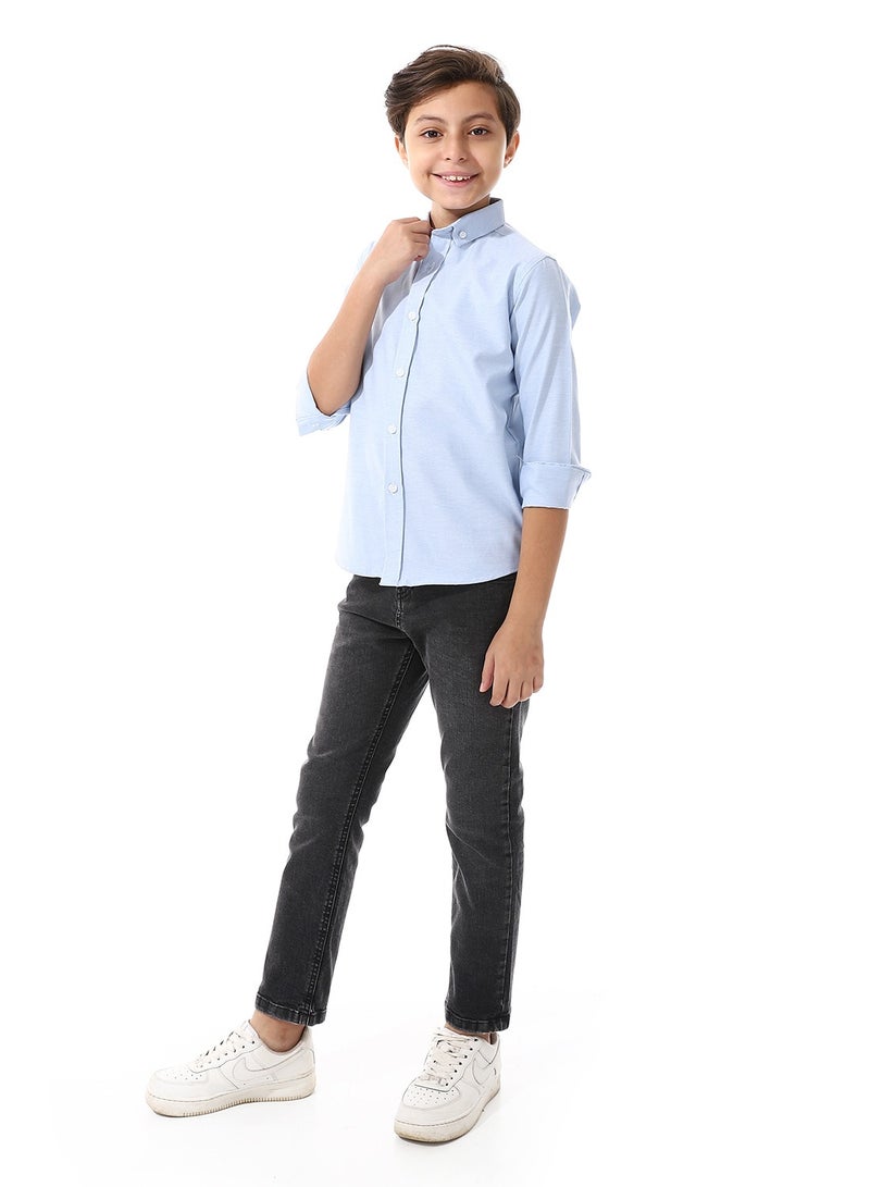 Turn Down Collar Boys Oxford Shirt_ Sky Blue
